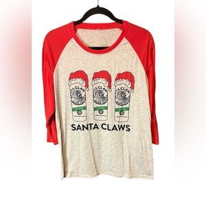 Santa Claws Holiday Raglan Graphic Tee Red Gray Christmas Shirt Size XL